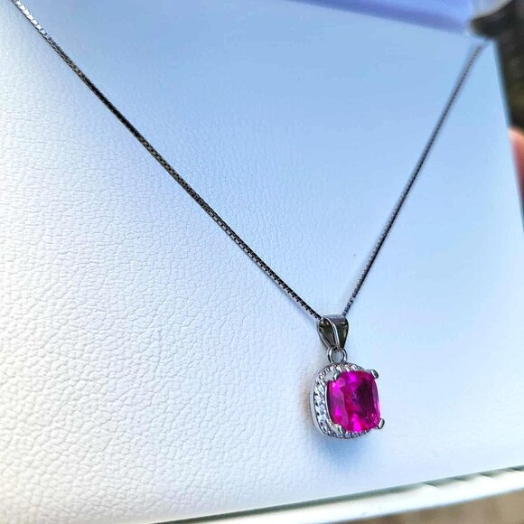925 Sterling Silver Necklace Cushion Pink Topaz 7mm Natural Gemstone Jewelry 18 - Picture 4 of 8